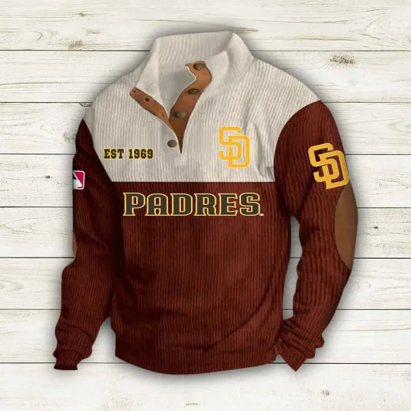 [FLASH SALE] NEW CUSTOMIZED MLB18 SDP SAN DIEGO PADRES BUTTON SWEATSHIRTS STAND COLLAR