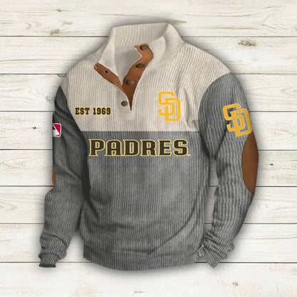 [FLASH SALE] NEW CUSTOMIZED MLB18 SDP SAN DIEGO PADRES BUTTON SWEATSHIRTS STAND COLLAR