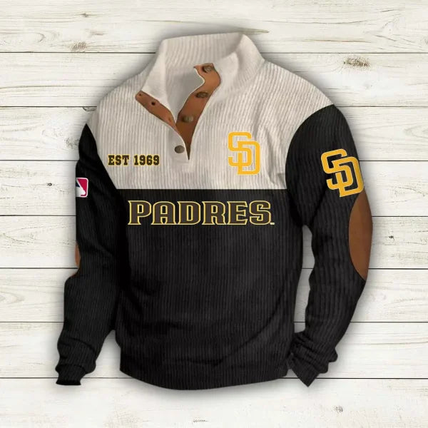 [FLASH SALE] NEW CUSTOMIZED MLB18 SDP SAN DIEGO PADRES BUTTON SWEATSHIRTS STAND COLLAR