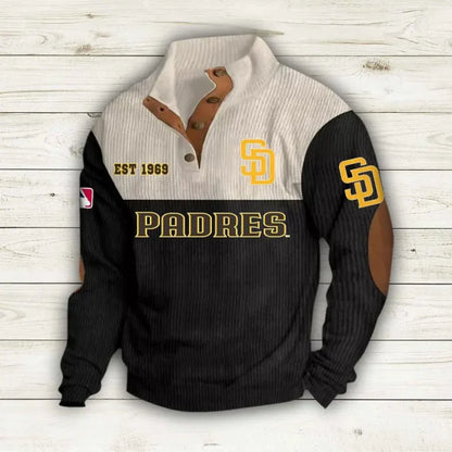[FLASH SALE] NEW CUSTOMIZED MLB18 SDP SAN DIEGO PADRES BUTTON SWEATSHIRTS STAND COLLAR