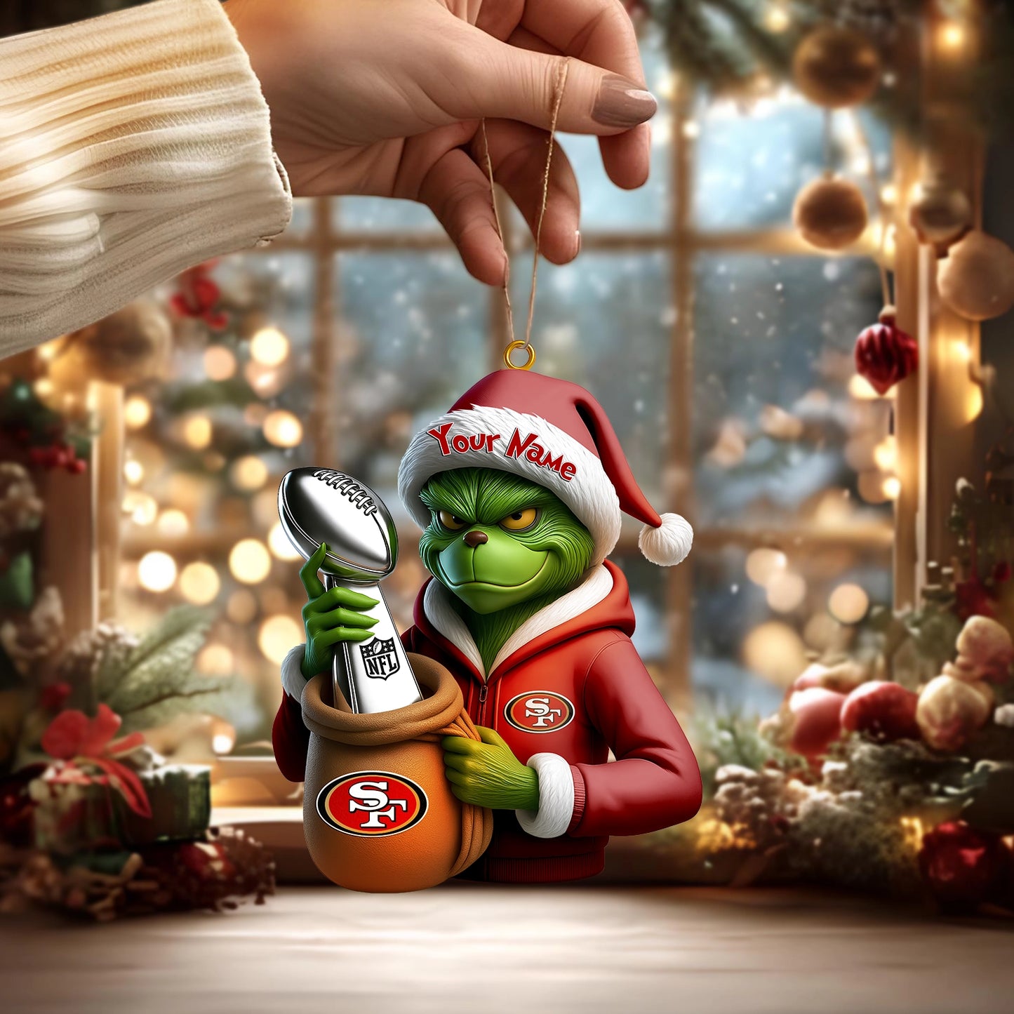 LIMITED EDITION - NEW CUSTOMIZED NFL11 SF49 SAN FRANCISCO 49ERS THE GRINCH ACRYLIC ORNAMENT