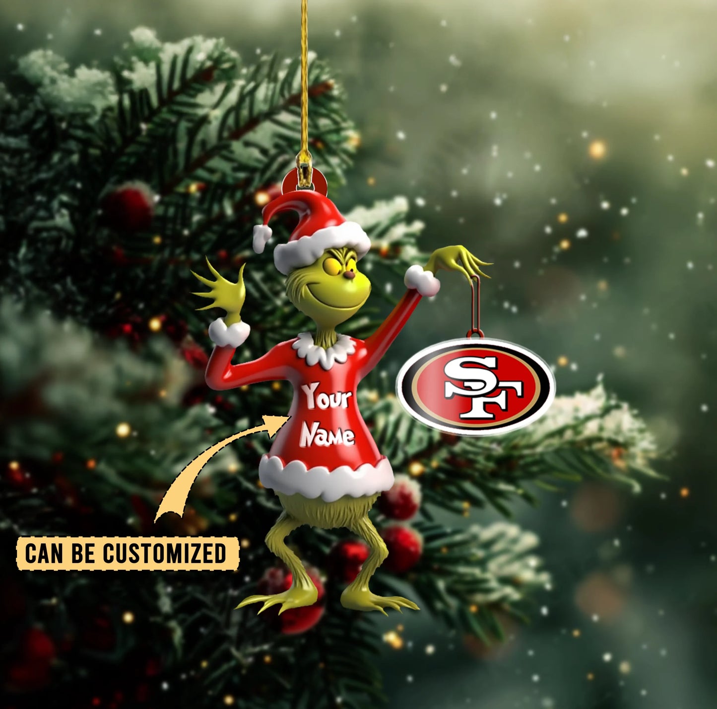 LIMITED EDITION - NEW CUSTOMIZED NFL11 SF49 SAN FRANCISCO 49ERS THE GRINCH ACRYLIC ORNAMENT