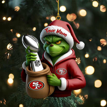 LIMITED EDITION - NEW CUSTOMIZED NFL11 SF49 SAN FRANCISCO 49ERS THE GRINCH ACRYLIC ORNAMENT