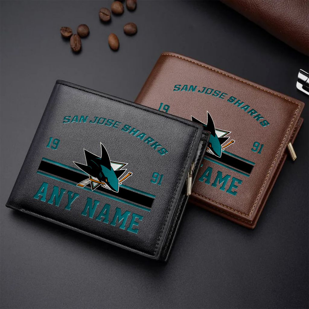 LIMITED EDITION - NEW CUSTOMIZED NHL32 SJS SAN JOSE SHARKS LEATHER WALLET