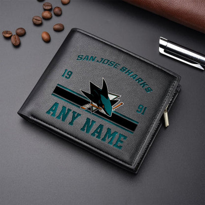LIMITED EDITION - NEW CUSTOMIZED NHL32 SJS SAN JOSE SHARKS LEATHER WALLET