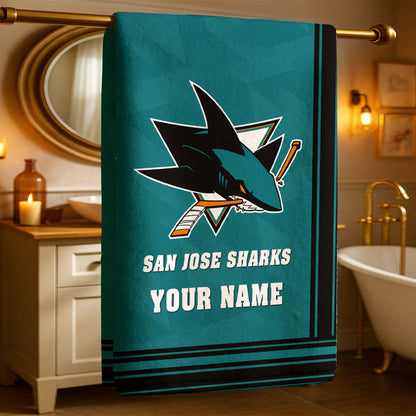 LIMITED EDITION - NEW CUSTOMIZED NHL32 SJS SAN JOSE SHARKS BEACH & BATH TOWEL
