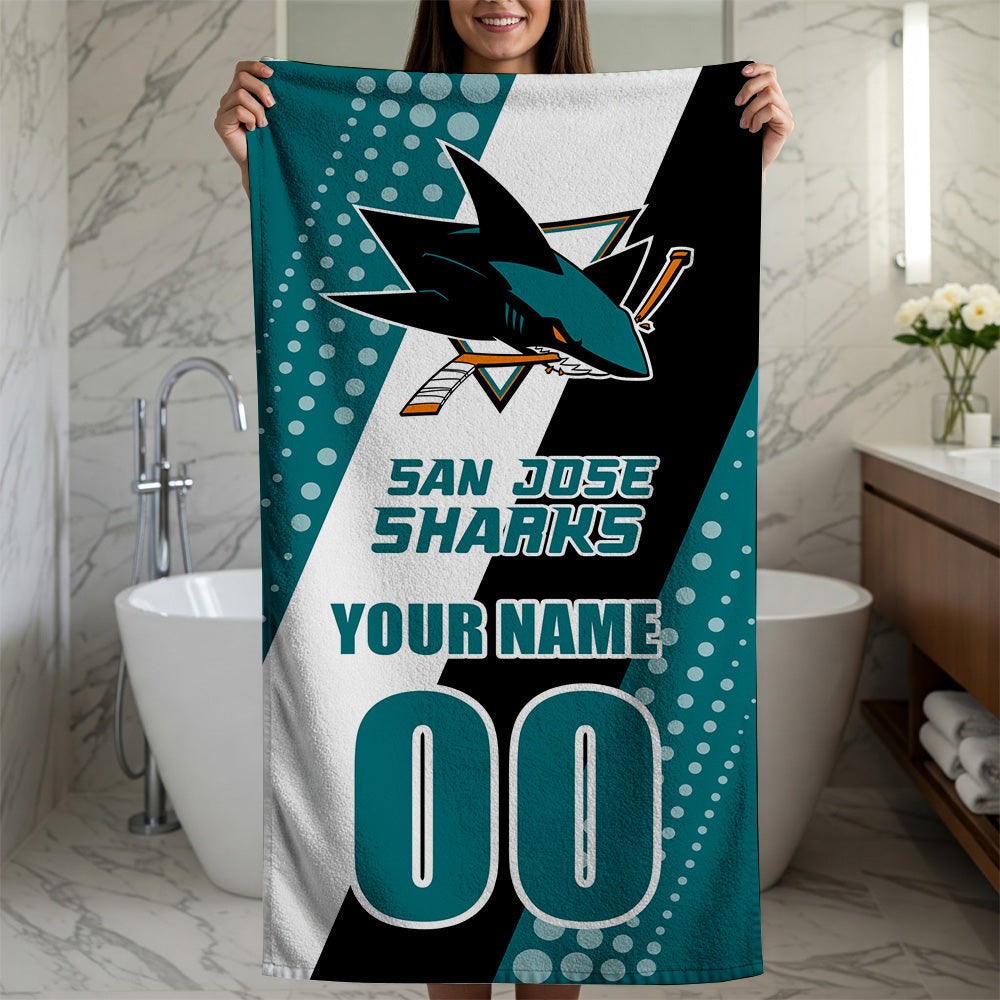 LIMITED EDITION - NEW CUSTOMIZED NHL32 SJS SAN JOSE SHARKS BEACH & BATH TOWEL