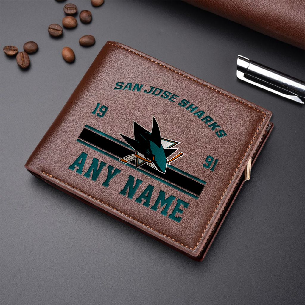 LIMITED EDITION - NEW CUSTOMIZED NHL32 SJS SAN JOSE SHARKS LEATHER WALLET