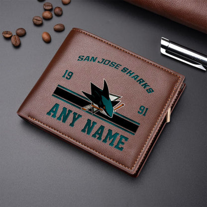 LIMITED EDITION - NEW CUSTOMIZED NHL32 SJS SAN JOSE SHARKS LEATHER WALLET
