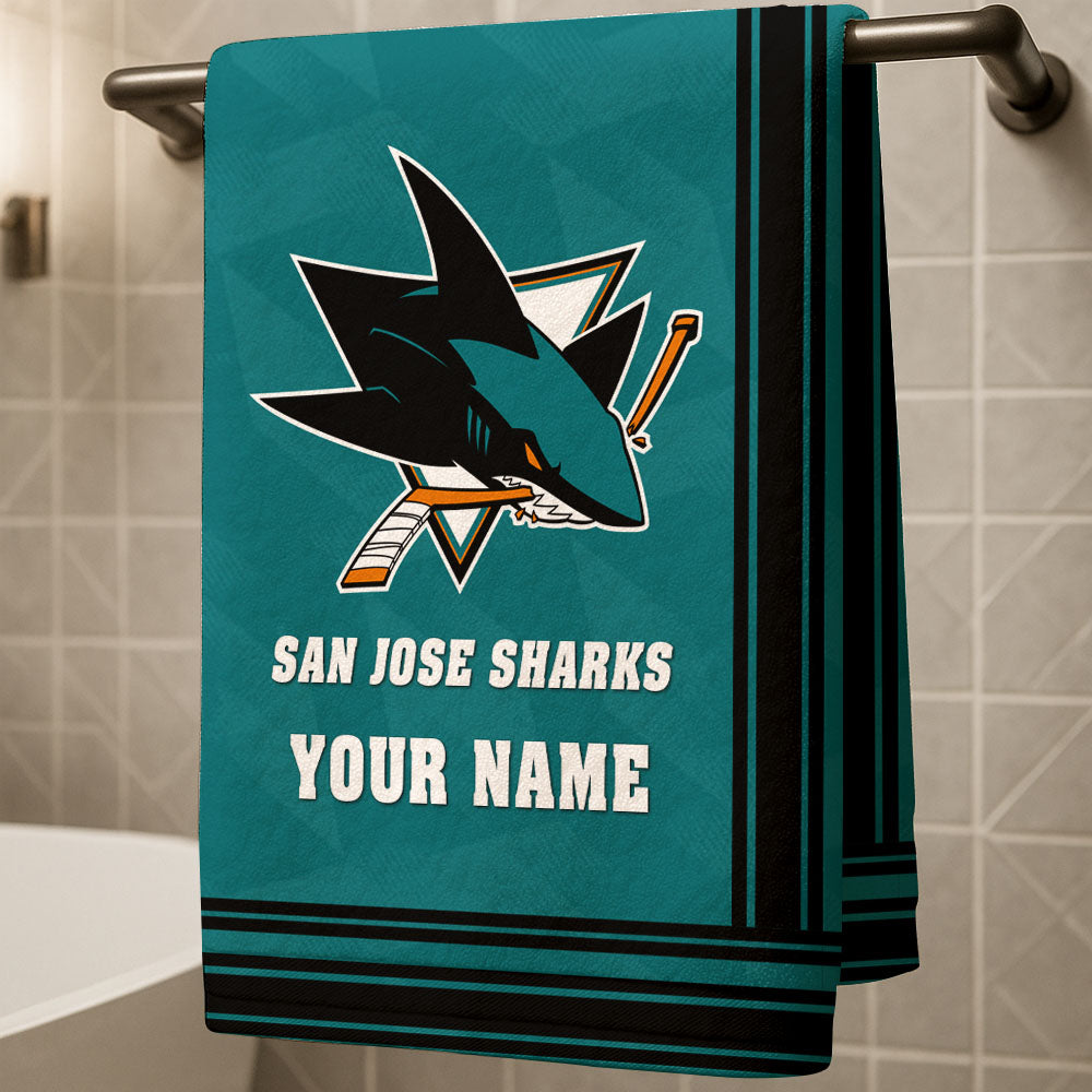 LIMITED EDITION - NEW CUSTOMIZED NHL32 SJS SAN JOSE SHARKS BEACH & BATH TOWEL