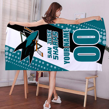 LIMITED EDITION - NEW CUSTOMIZED NHL32 SJS SAN JOSE SHARKS BEACH & BATH TOWEL