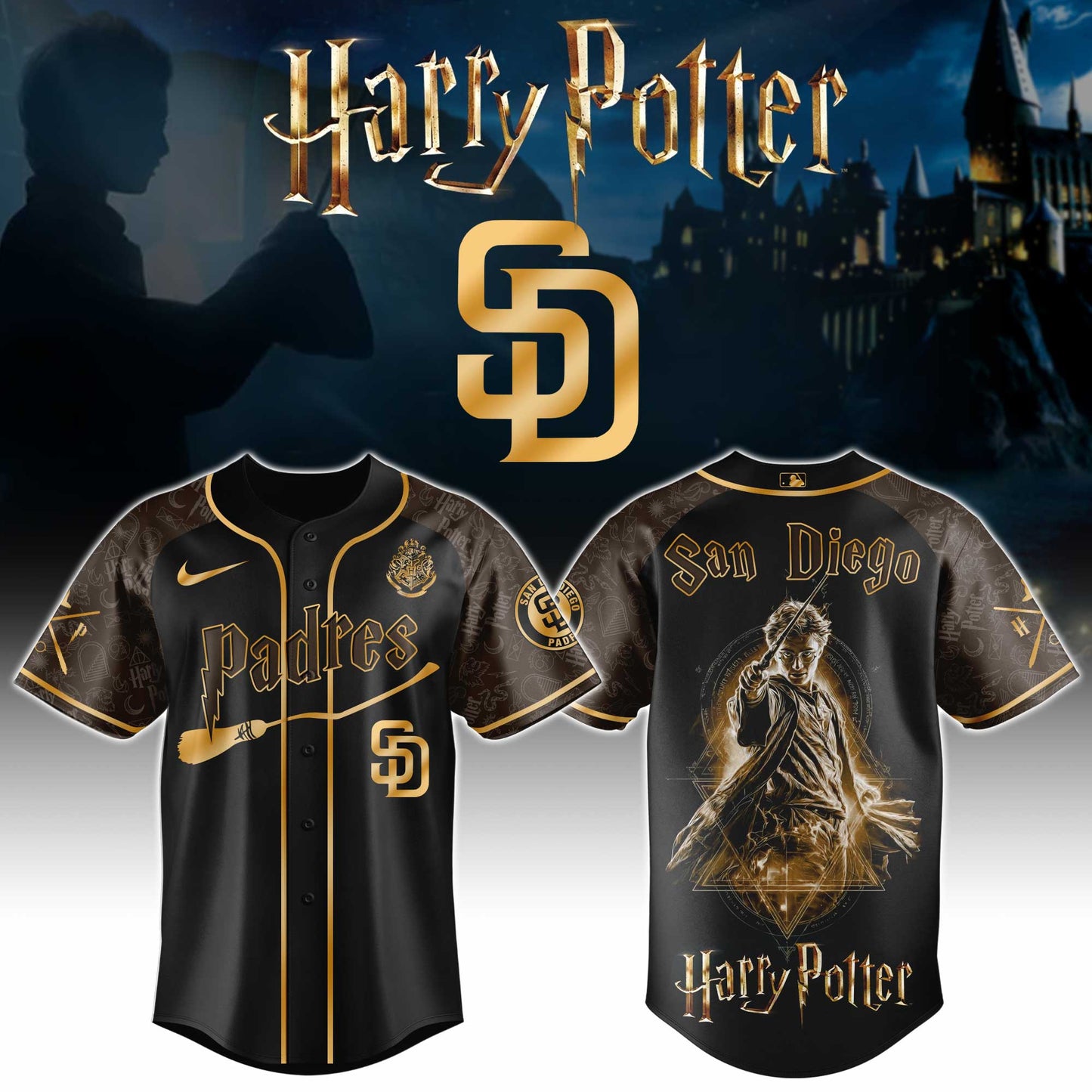 LIMITED EDITION - NEW CUSTOMIZED MLB18 SDP SAN DIEGO PADRES x HARRY POTTER BASEBALL JERSEY & CAP