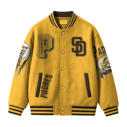 LIMITED EDITION - NEW CUSTOMIZED MLB18 SD PADRES SATIN VARSITY & BASEBALL JACKET