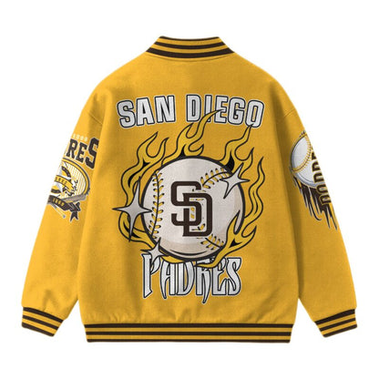 LIMITED EDITION - NEW CUSTOMIZED MLB18 SD PADRES SATIN VARSITY & BASEBALL JACKET