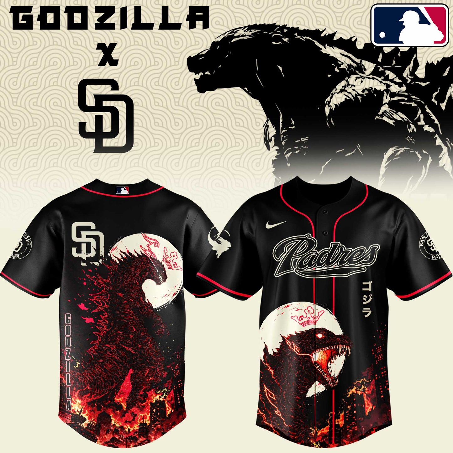 LIMITED EDITION - NEW CUSTOMIZED MLB18 SDP SAN DIEGO PADRES x GODZILLA BASEBALL JERSEY & CAP