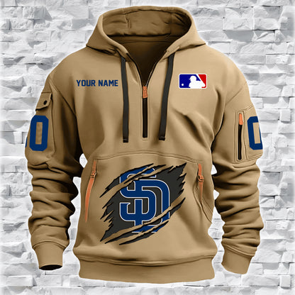 LIMITED EDITION - NEW CUSTOMIZED MLB18 SD PADRES QUARTER ZIP HOODIE