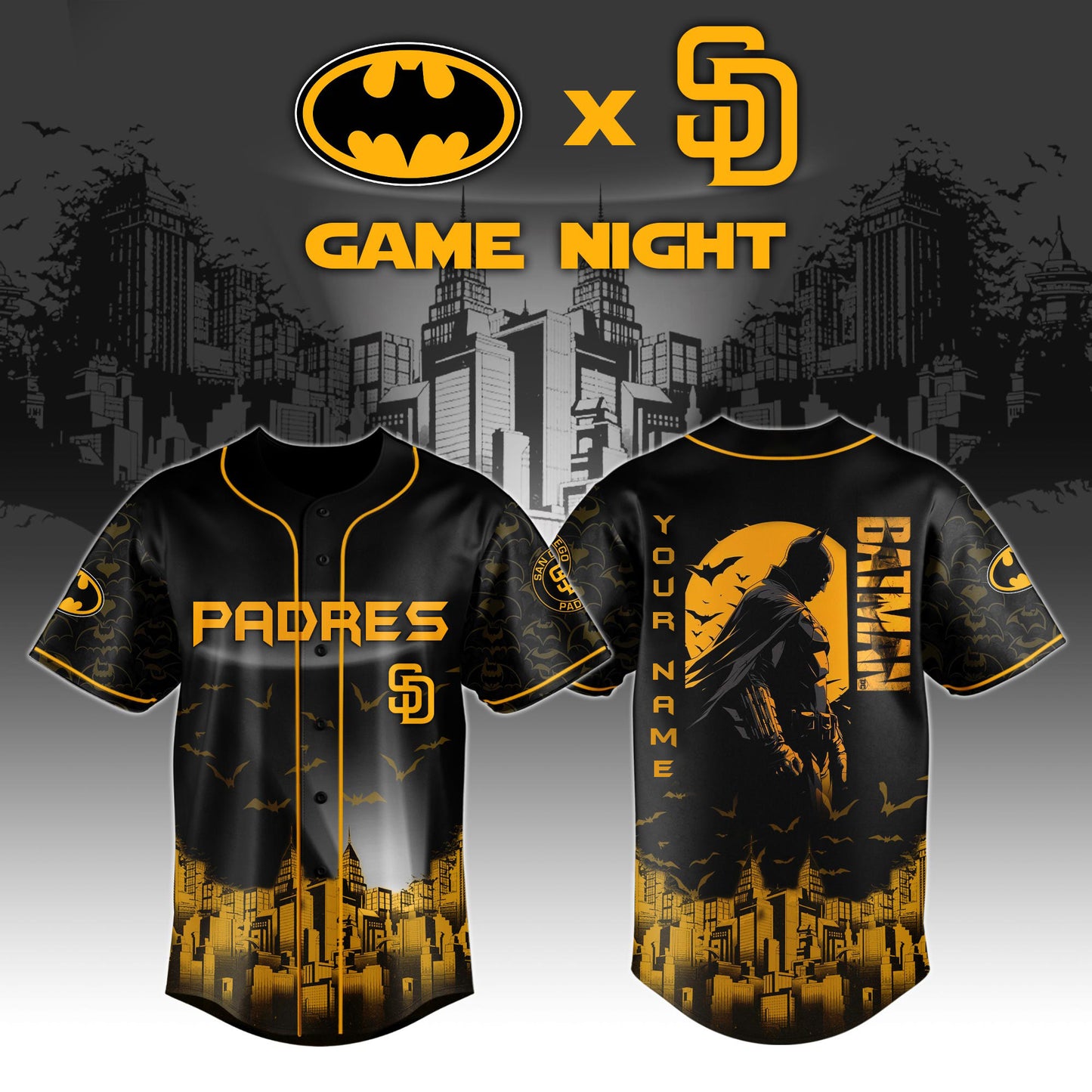 LIMITED EDITION - NEW CUSTOMIZED MLB18 SD PADRES x BATMAN BASEBALL JERSEY