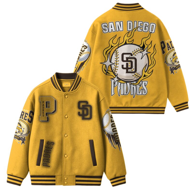 LIMITED EDITION - NEW CUSTOMIZED MLB18 SD PADRES SATIN VARSITY & BASEBALL JACKET