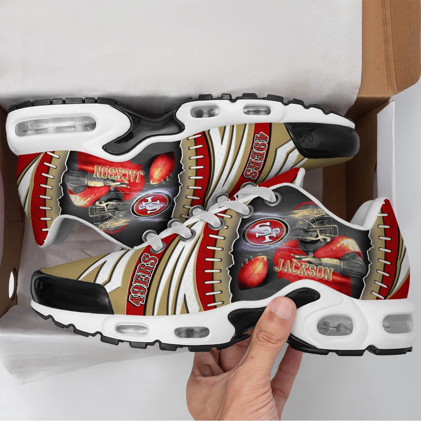 LIMITED EDITION - NEW CUSTOMIZED NFL11 SF49 SAN FRANCISCO 49ERS UNISEX AIR MAX PLUS SNEAKERS