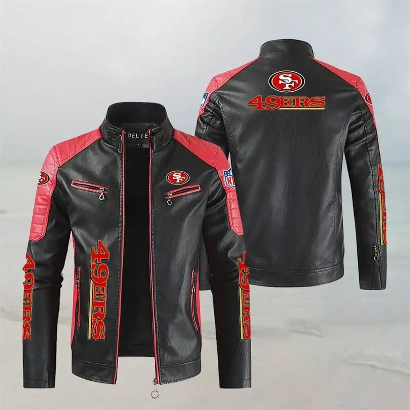 LIMITED EDITION - NEW CUSTOMIZED NFL11 SF49 SAN FRANCISCO 49ERS LEATHER BIKER JACKET