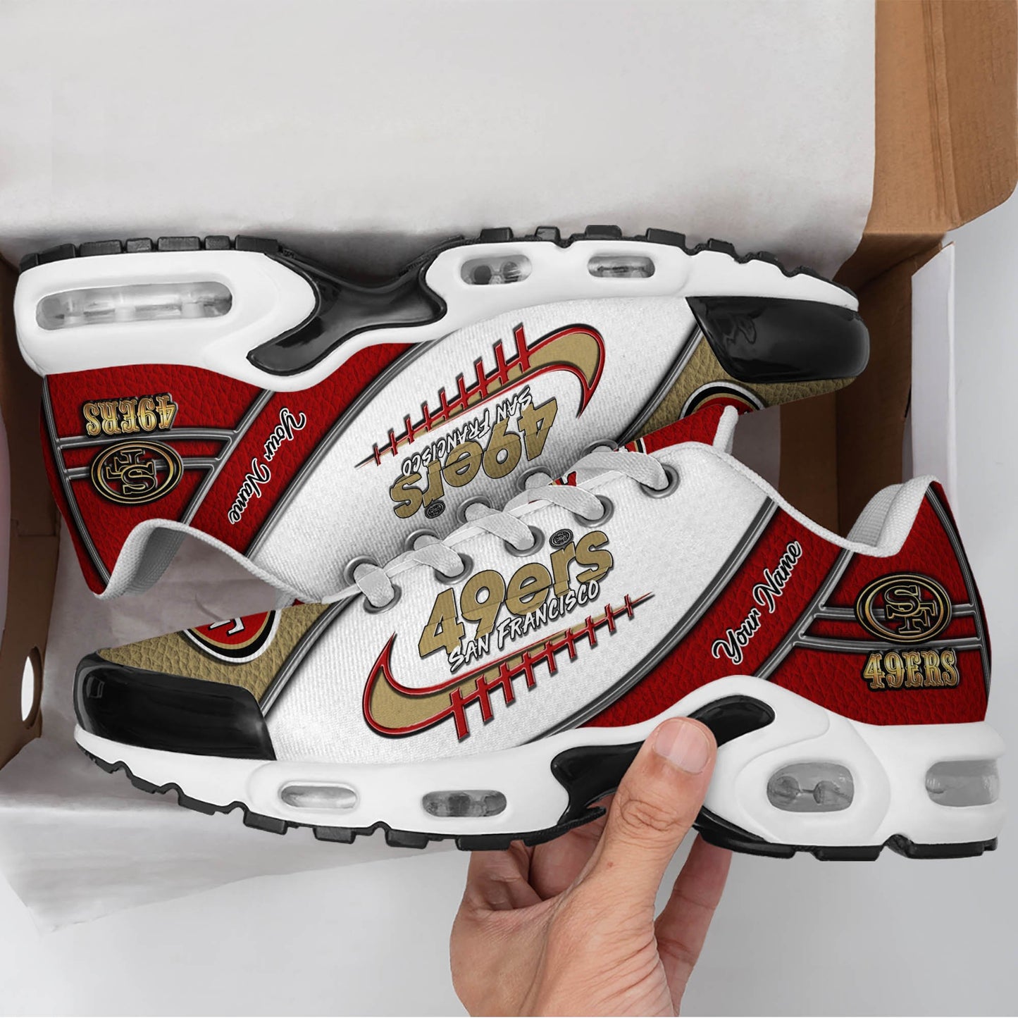 LIMITED EDITION - NEW CUSTOMIZED NFL11 SF49 SAN FRANCISCO 49ERS UNISEX AIR MAX PLUS SNEAKERS
