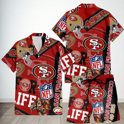 LIMITED EDITION - NEW CUSTOMIZED NFL11 SF49 SAN FRANCISCO 49ERS UNISEX HAWAIIAN SHIRT & SHORTS SET