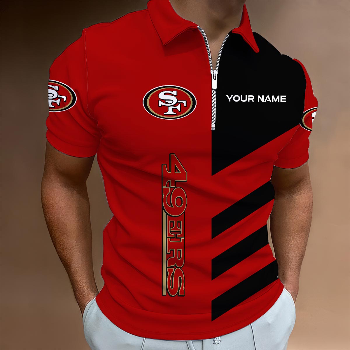 LIMITED EDITION - NEW CUSTOMIZED NFL11 SF49 SAN FRANCISCO 49ERS ZIP POLO SHIRT