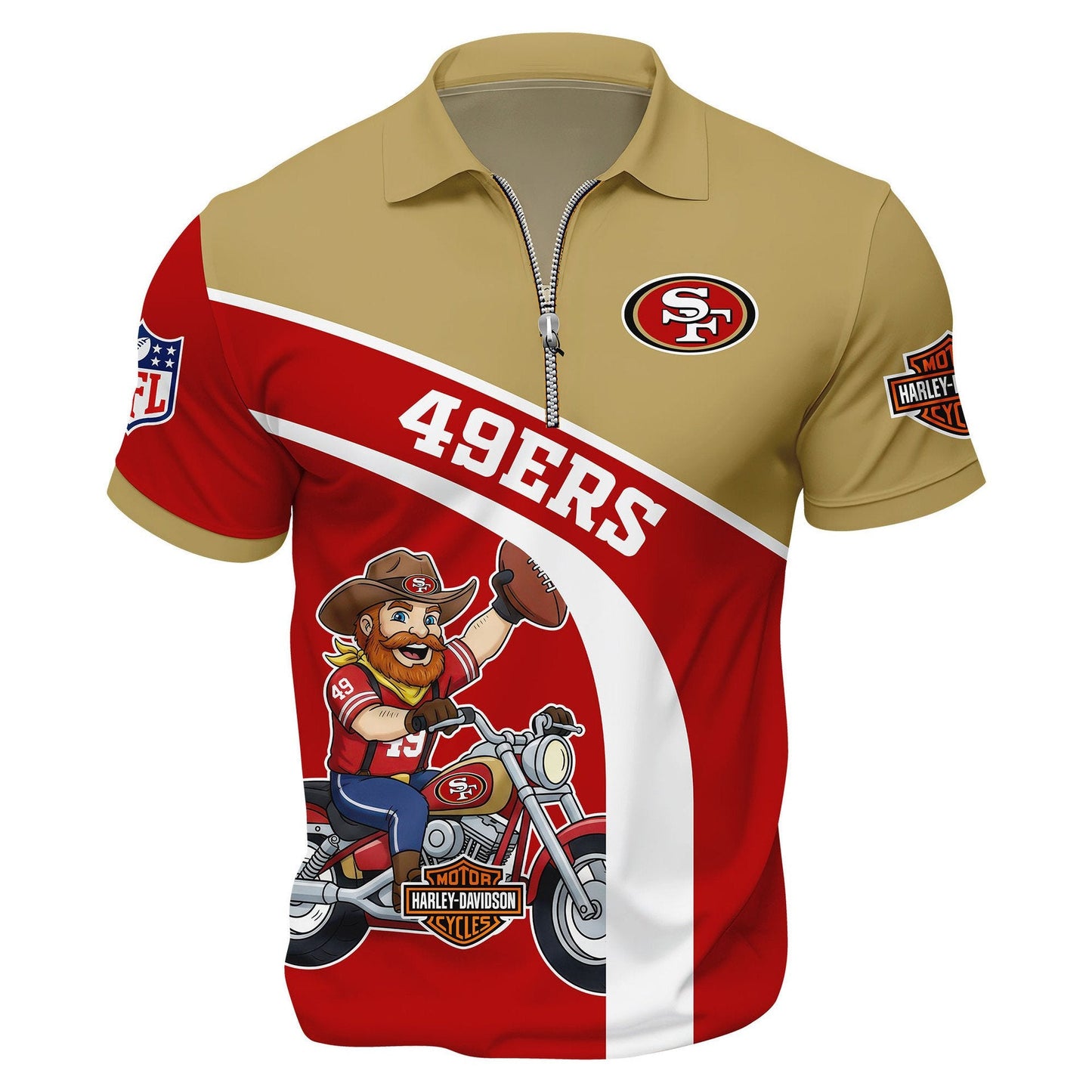 LIMITED EDITION - NEW CUSTOMIZED NFL11 SF49 SAN FRANCISCO 49ERS HARLEY-DAVIDSON POLO WITH ZIPPER SHIRT