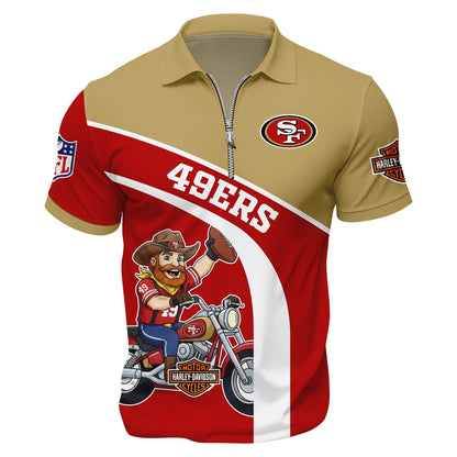 LIMITED EDITION - NEW CUSTOMIZED NFL11 SF49 SAN FRANCISCO 49ERS HARLEY-DAVIDSON POLO WITH ZIPPER SHIRT
