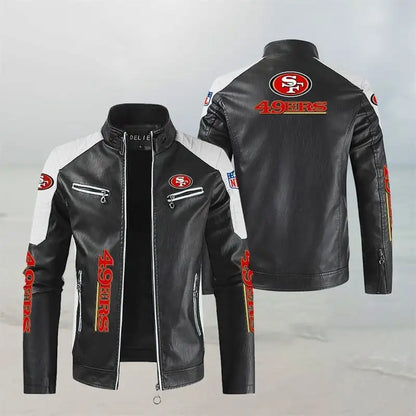 LIMITED EDITION - NEW CUSTOMIZED NFL11 SF49 SAN FRANCISCO 49ERS LEATHER BIKER JACKET