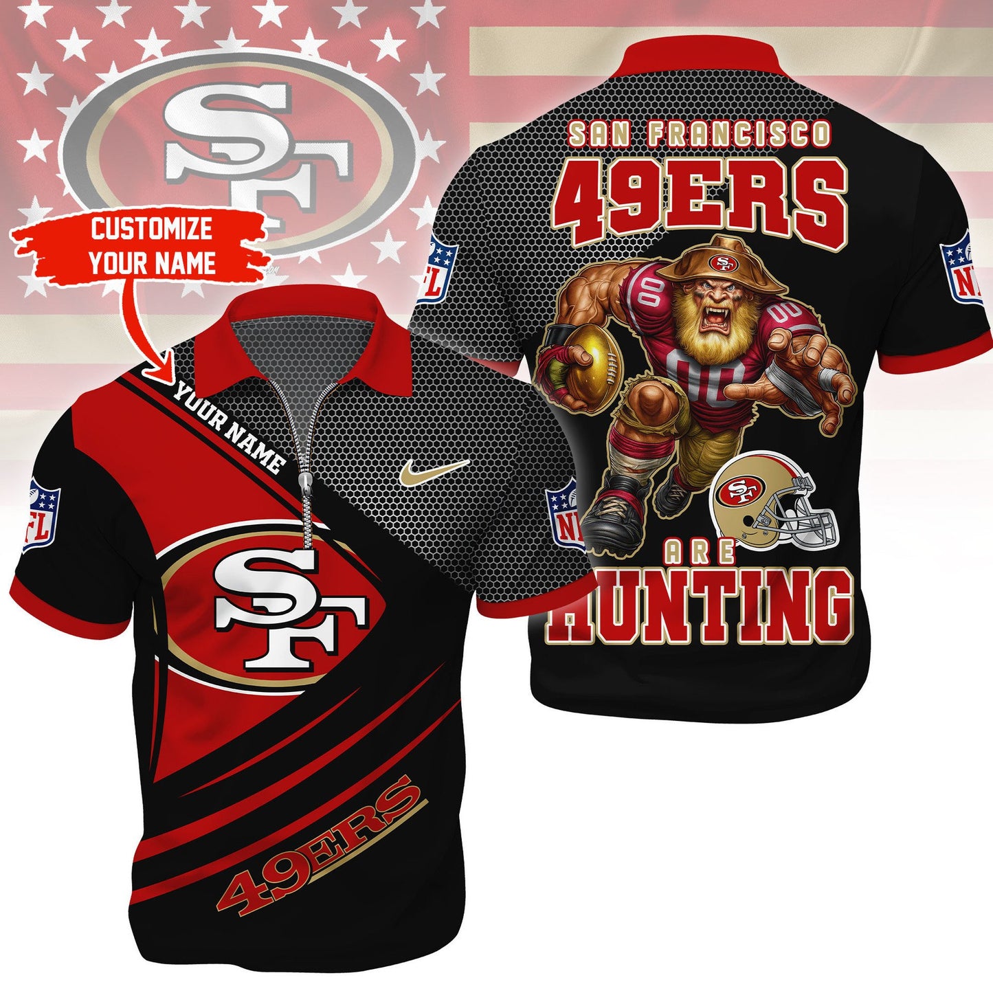 LIMITED EDITION - NEW CUSTOMIZED NFL11 SF49 SAN FRANCISCO 49ERS HARLEY-DAVIDSON POLO WITH ZIPPER SHIRT