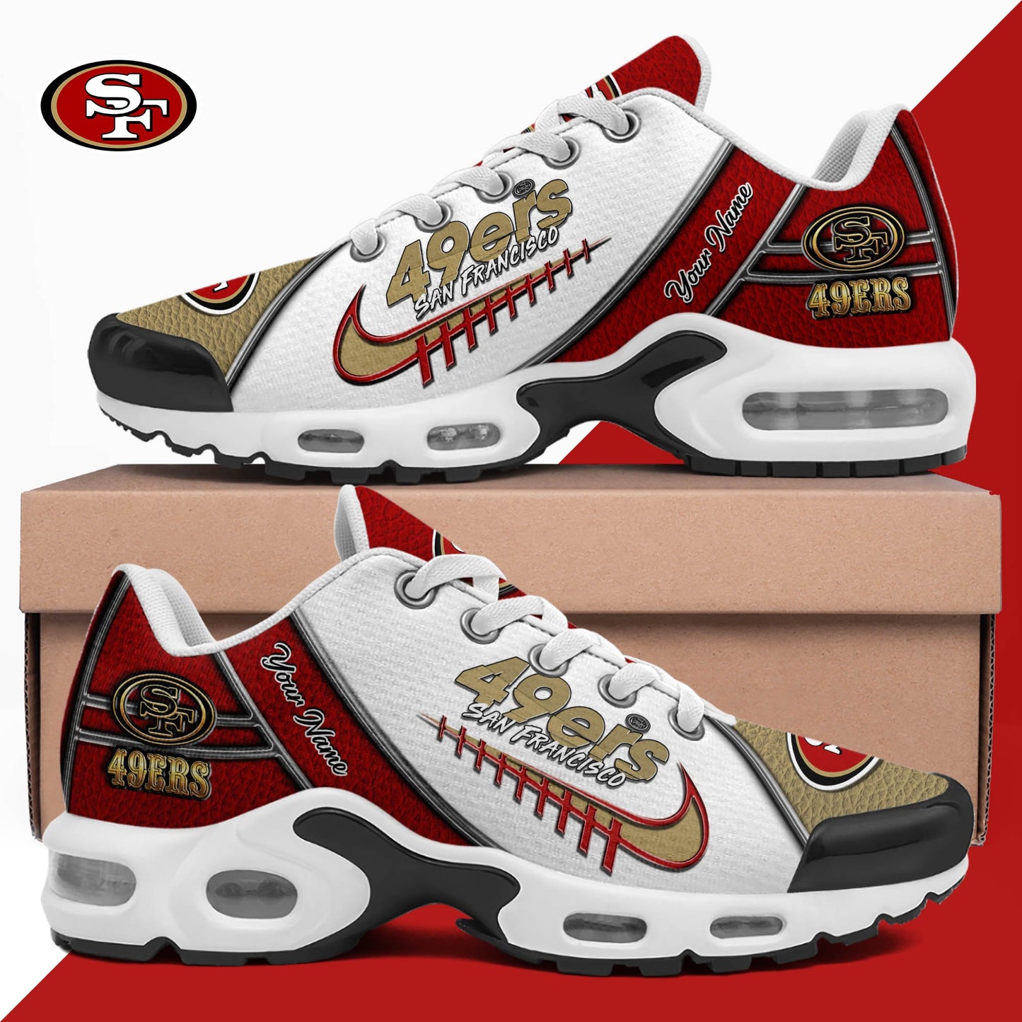 LIMITED EDITION - NEW CUSTOMIZED NFL11 SF49 SAN FRANCISCO 49ERS UNISEX AIR MAX PLUS SNEAKERS