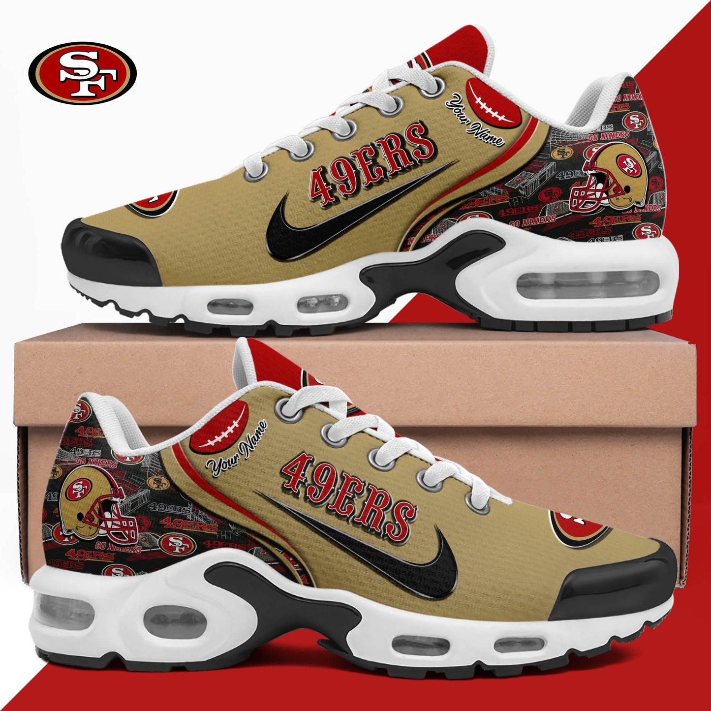 LIMITED EDITION - NEW CUSTOMIZED NFL11 SF49 SAN FRANCISCO 49ERS UNISEX AIR MAX PLUS SNEAKERS