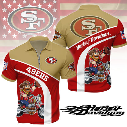 LIMITED EDITION - NEW CUSTOMIZED NFL11 SF49 SAN FRANCISCO 49ERS HARLEY-DAVIDSON POLO WITH ZIPPER SHIRT