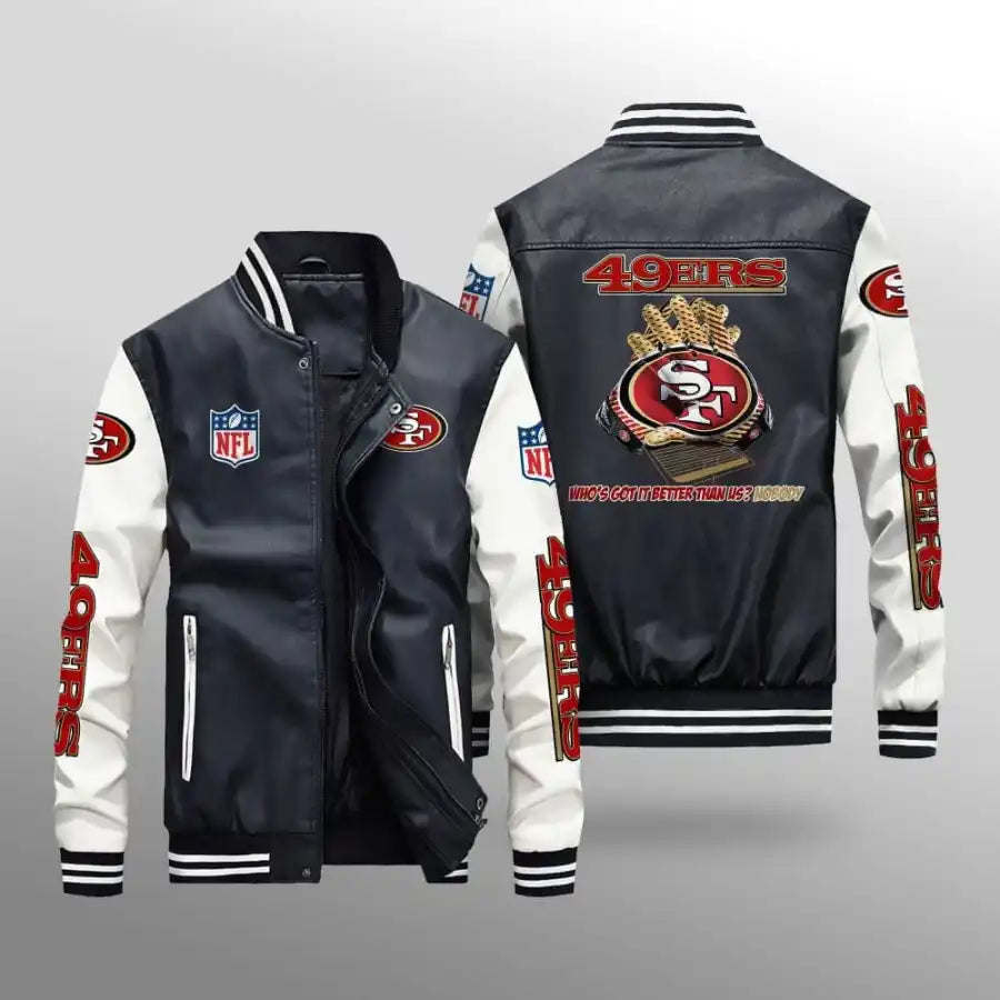 LIMITED EDITION - NEW CUSTOMIZED NFL11 SF49 SAN FRANCISCO 49ERS LEATHER BOMBER JACKET