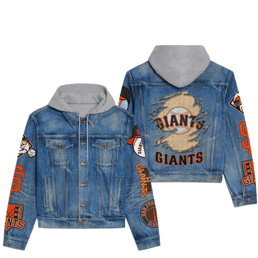 LIMITED EDITION - NEW CUSTOMIZED MLB06 SFG SAN FRANCISCO GIANTS HOODED DENIM JACKET