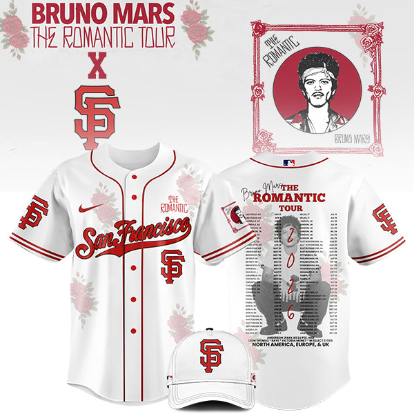 LIMITED EDITION - NEW CUSTOMIZED MLB06 SF GIANTS x BRUNO MARS BASEBALL JERSEY & CAP