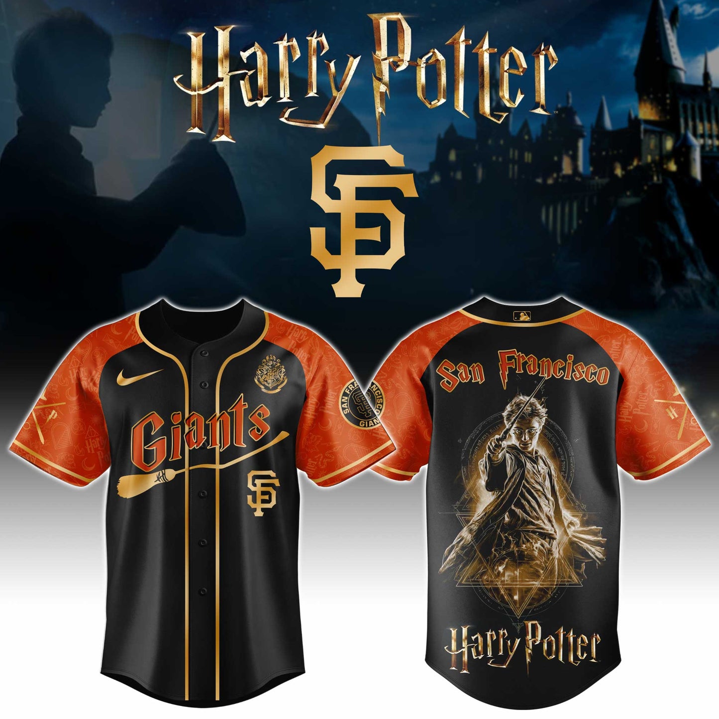 LIMITED EDITION - NEW CUSTOMIZED MLB06 SFG SAN FRANCISCO GIANTS x HARRY POTTER BASEBALL JERSEY & CAP
