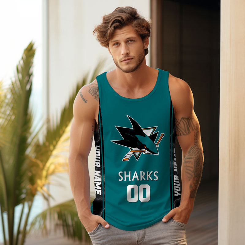 LIMITED EDITION - NEW CUSTOMIZED NHL32 SJS SAN JOSE SHARKS UNISEX TANK TOP