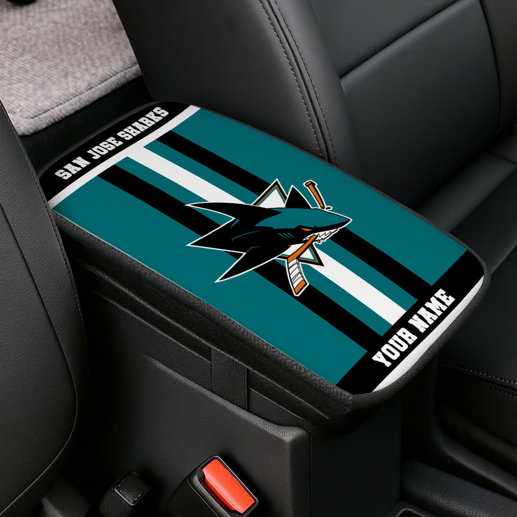 LIMITED EDITION - NEW CUSTOMIZED NHL32 SJS SAN JOSE SHARKS CAR ARMREST PAD COVER