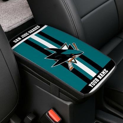 LIMITED EDITION - NEW CUSTOMIZED NHL32 SJS SAN JOSE SHARKS CAR ARMREST PAD COVER