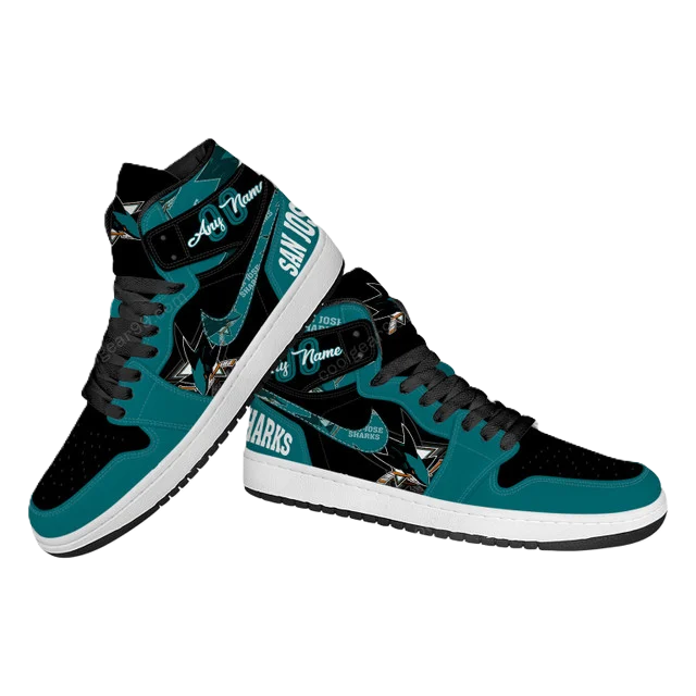 LIMITED EDITION - NEW CUSTOMIZED NHL32 SJ SHARKS AIR JORDAN SNEAKERS