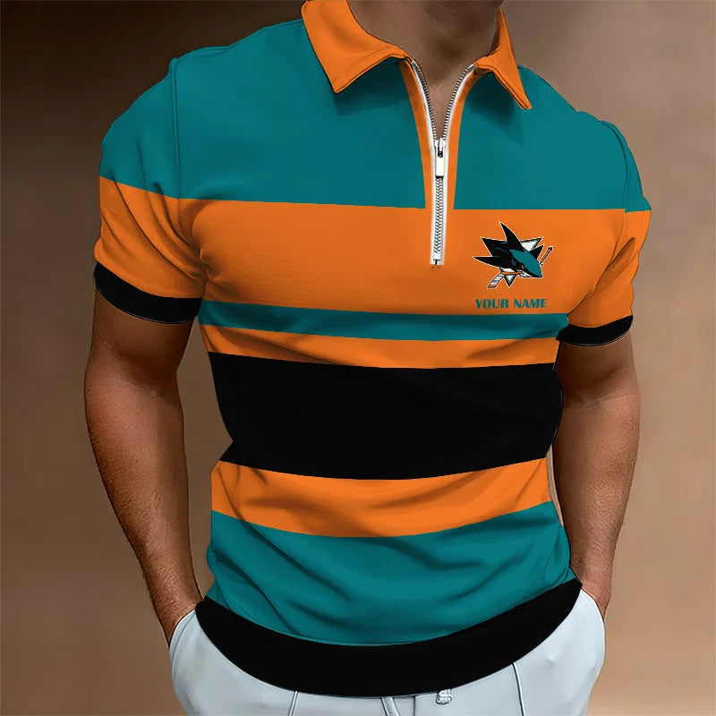LIMITED EDITION - NEW CUSTOMIZED NHL32 SJS SAN JOSE SHARKS ZIP POLO SHIRT