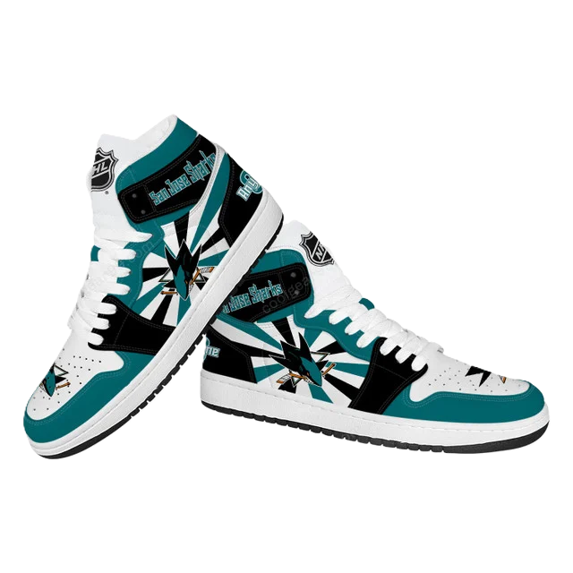 LIMITED EDITION - NEW CUSTOMIZED NHL32 SJ SHARKS AIR JORDAN SNEAKERS