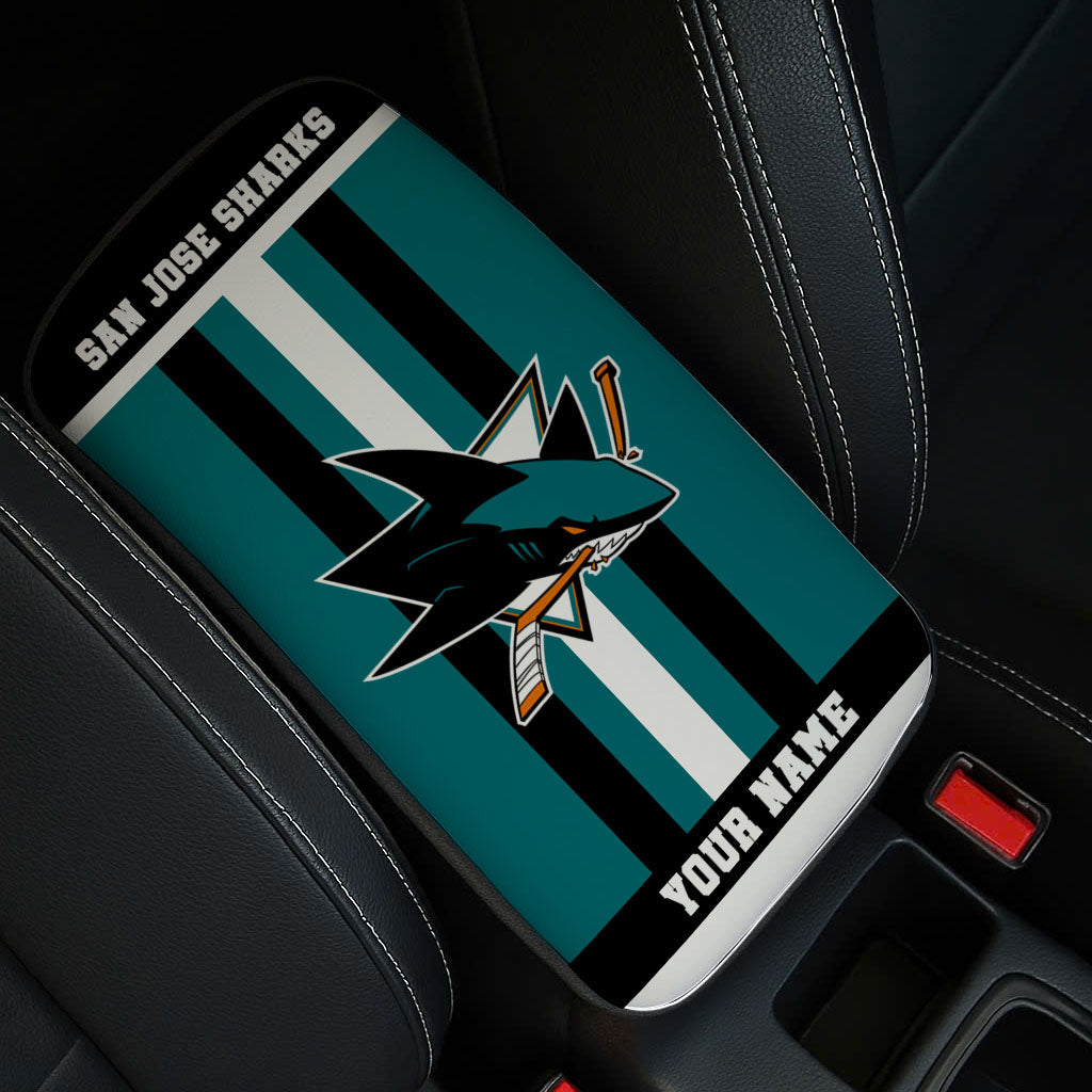 LIMITED EDITION - NEW CUSTOMIZED NHL32 SJS SAN JOSE SHARKS CAR ARMREST PAD COVER
