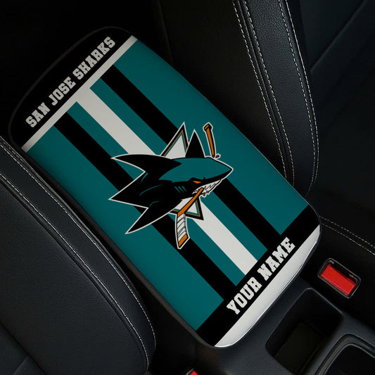 LIMITED EDITION - NEW CUSTOMIZED NHL32 SJS SAN JOSE SHARKS CAR ARMREST PAD COVER