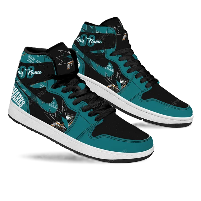 LIMITED EDITION - NEW CUSTOMIZED NHL32 SJ SHARKS AIR JORDAN SNEAKERS