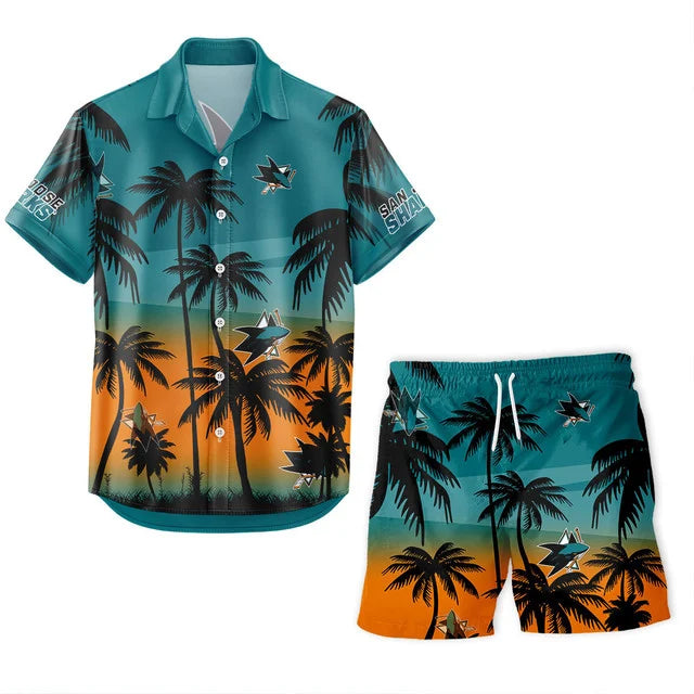 LIMITED EDITION - NEW CUSTOMIZED NHL32 SJS SAN JOSE SHARKS UNISEX HAWAIIAN SHIRT & SHORTS SET