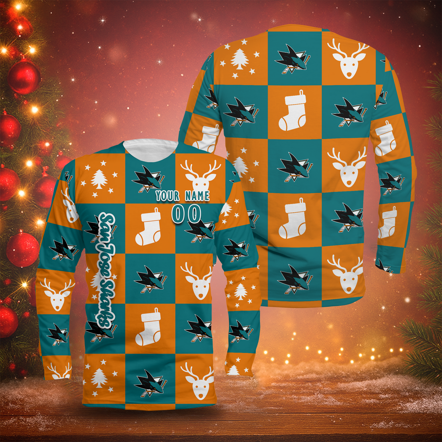 LIMITED EDITION - NEW CUSTOMIZED NHL32 SJS SAN JOSE SHARKS LONG SLEEVED T-SHIRT