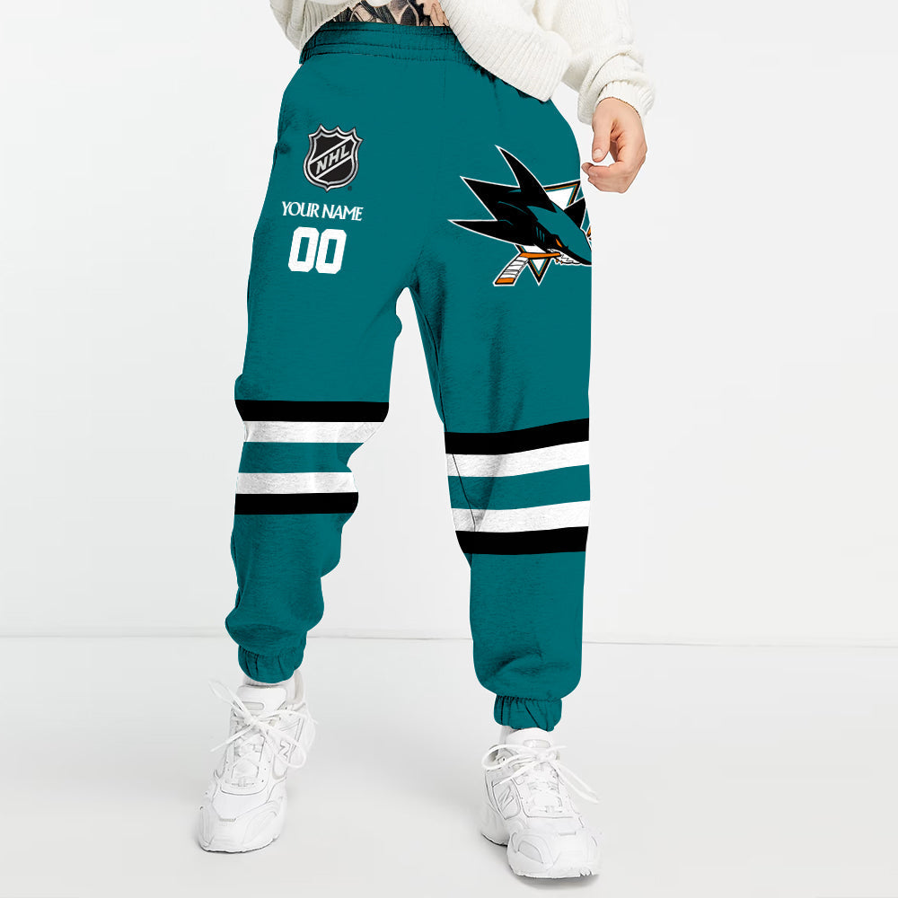 LIMITED EDITION - NEW CUSTOMIZED NHL32 SJS SAN JOSE SHARKS COMBO HOODIE & LONGPANTS